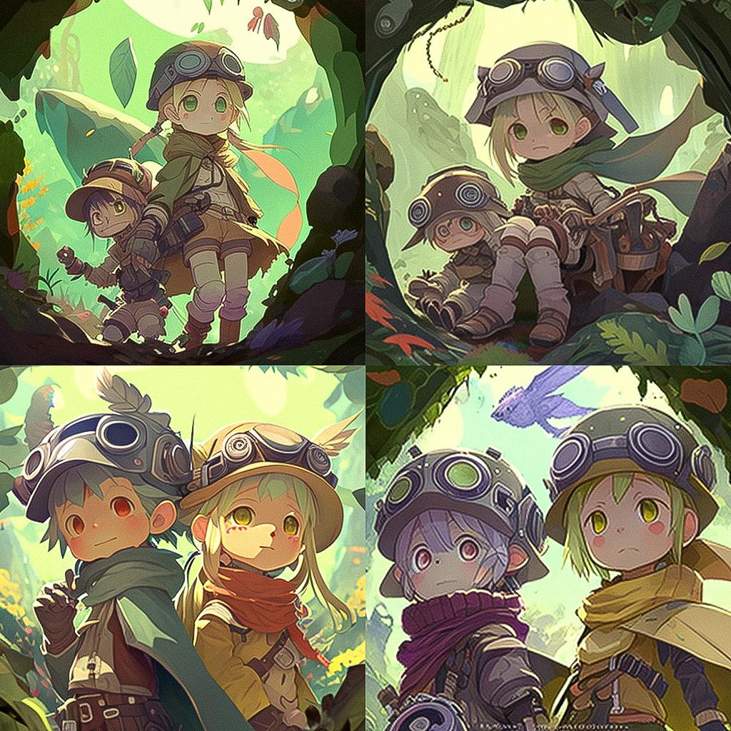 Made in Abyss style, Midjourney V4, render 1 of 4