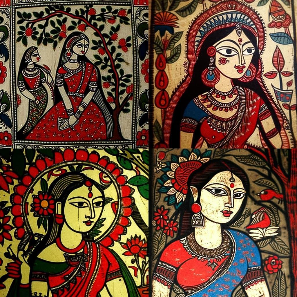 Madhubani painting style, Midjourney V4, render 1 of 4