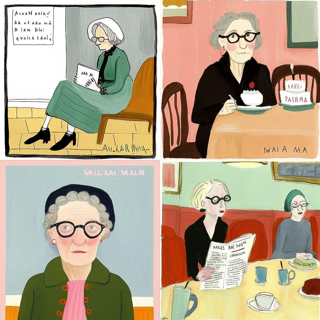 Maira Kalman style, Midjourney V4, render 1 of 4