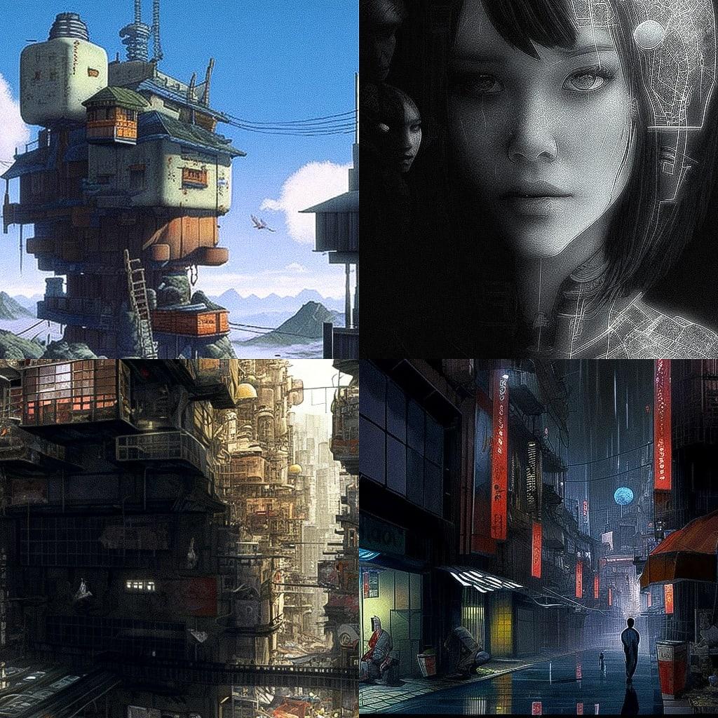 Mamoru Oshii style, Midjourney V4, render 1 of 4