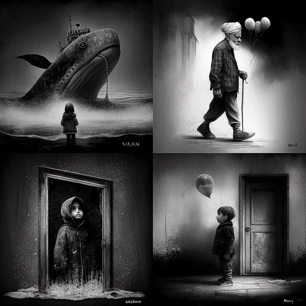Mana Neyestani style, Midjourney V4, render 1 of 4