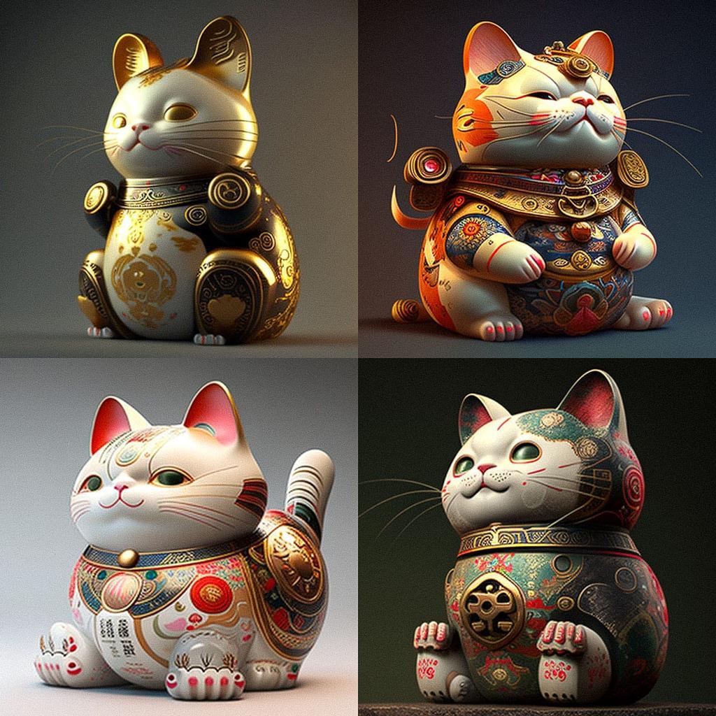 Maneki-neko style, Midjourney V4, render 1 of 4
