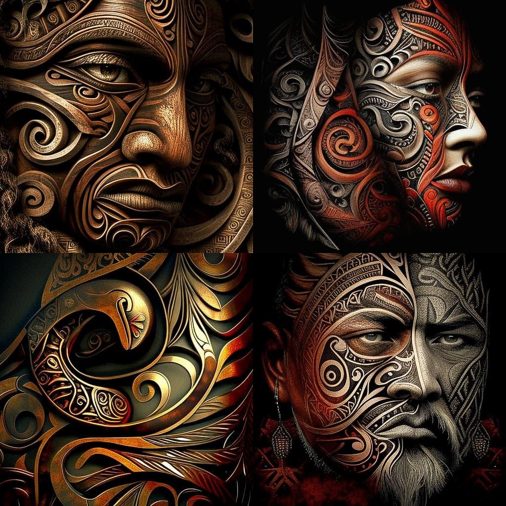 Maori art style, Midjourney V4, render 1 of 4
