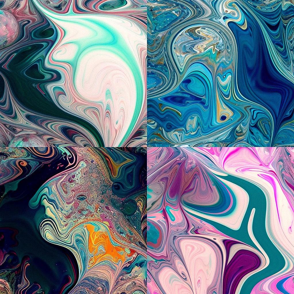 Marbling style, Midjourney V4, render 1 of 4