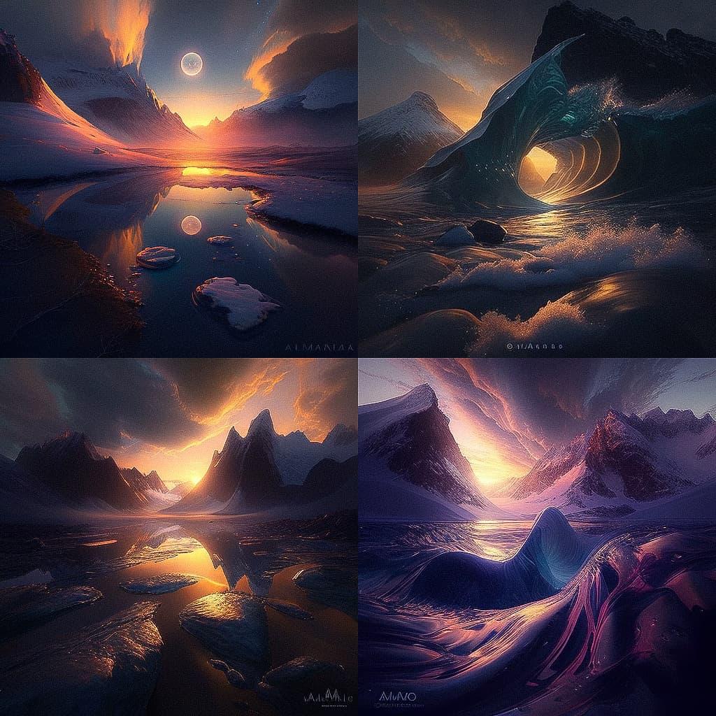 Marc Adamus style, Midjourney V4, render 1 of 4