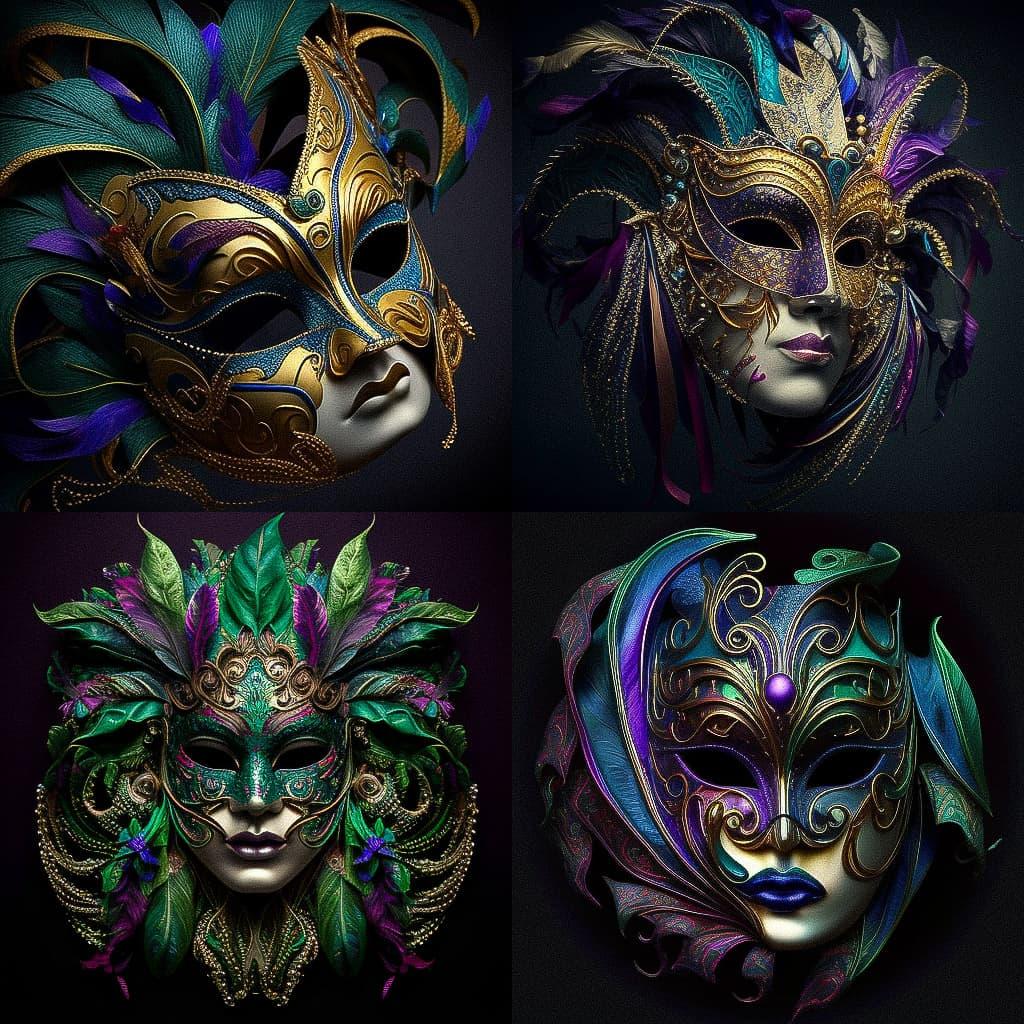 Mardi gras mask style, Midjourney V4, render 1 of 4