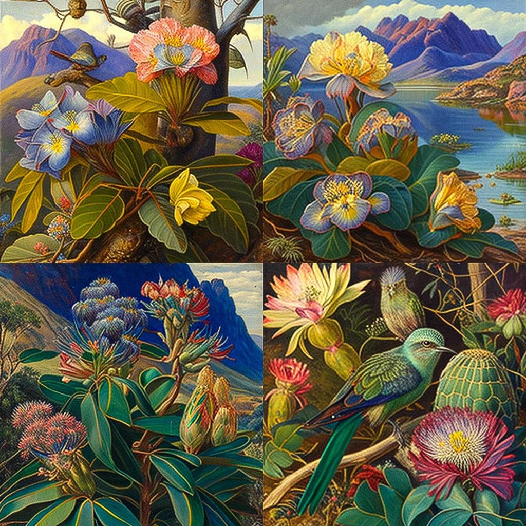 Marianne North style, Midjourney V4, render 1 of 4