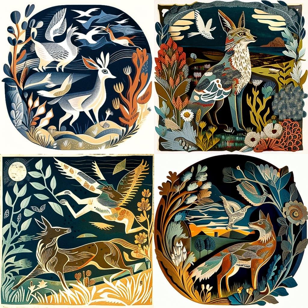 Mark Hearld style, Midjourney V4, render 1 of 4