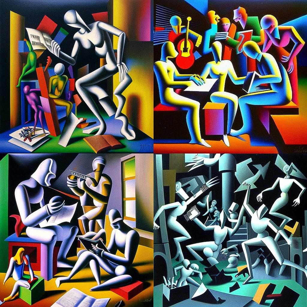 Mark Kostabi style, Midjourney V4, render 1 of 4