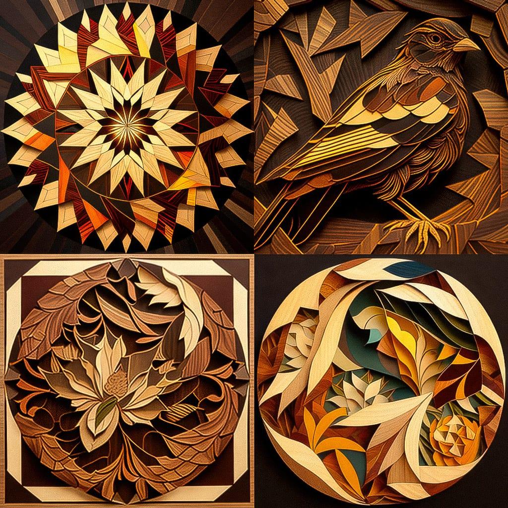 Marquetry style, Midjourney V4, render 1 of 4