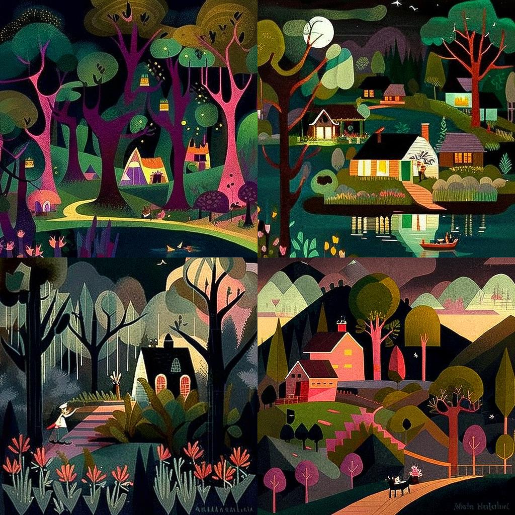 Mary Blair style, Midjourney V4, render 1 of 4