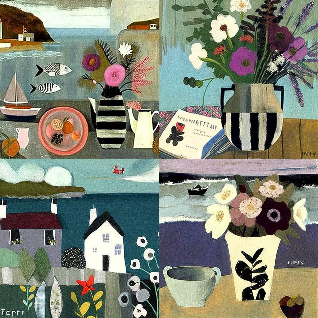 Mary Fedden style, Midjourney V4, render 1 of 4