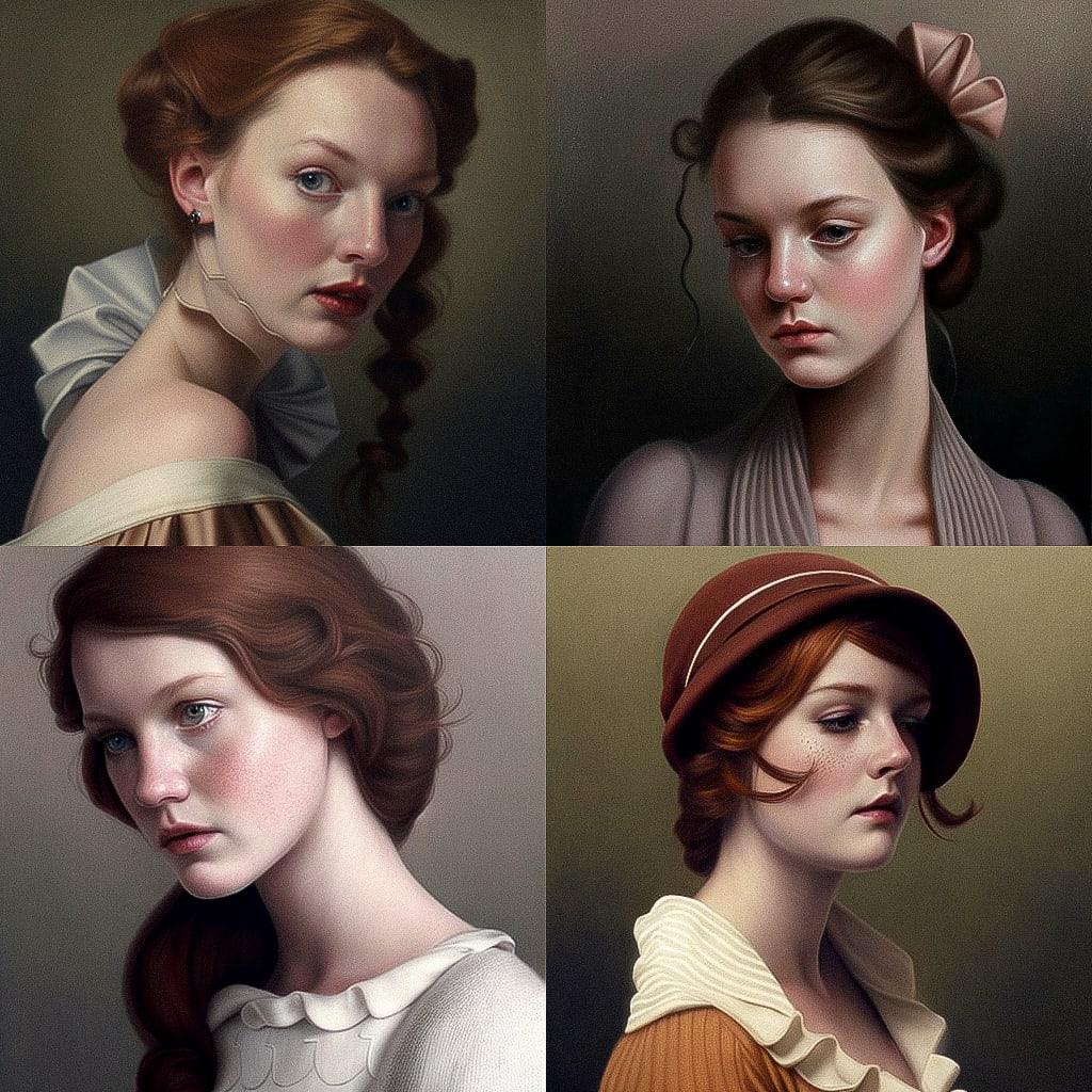 Mary Jane Ansell style, Midjourney V4, render 1 of 4