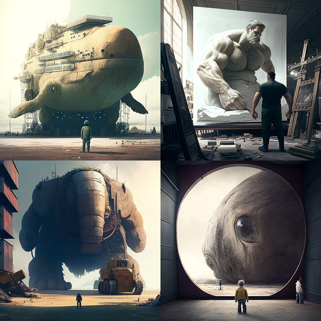 Massive scale style, Midjourney V4, render 1 of 4