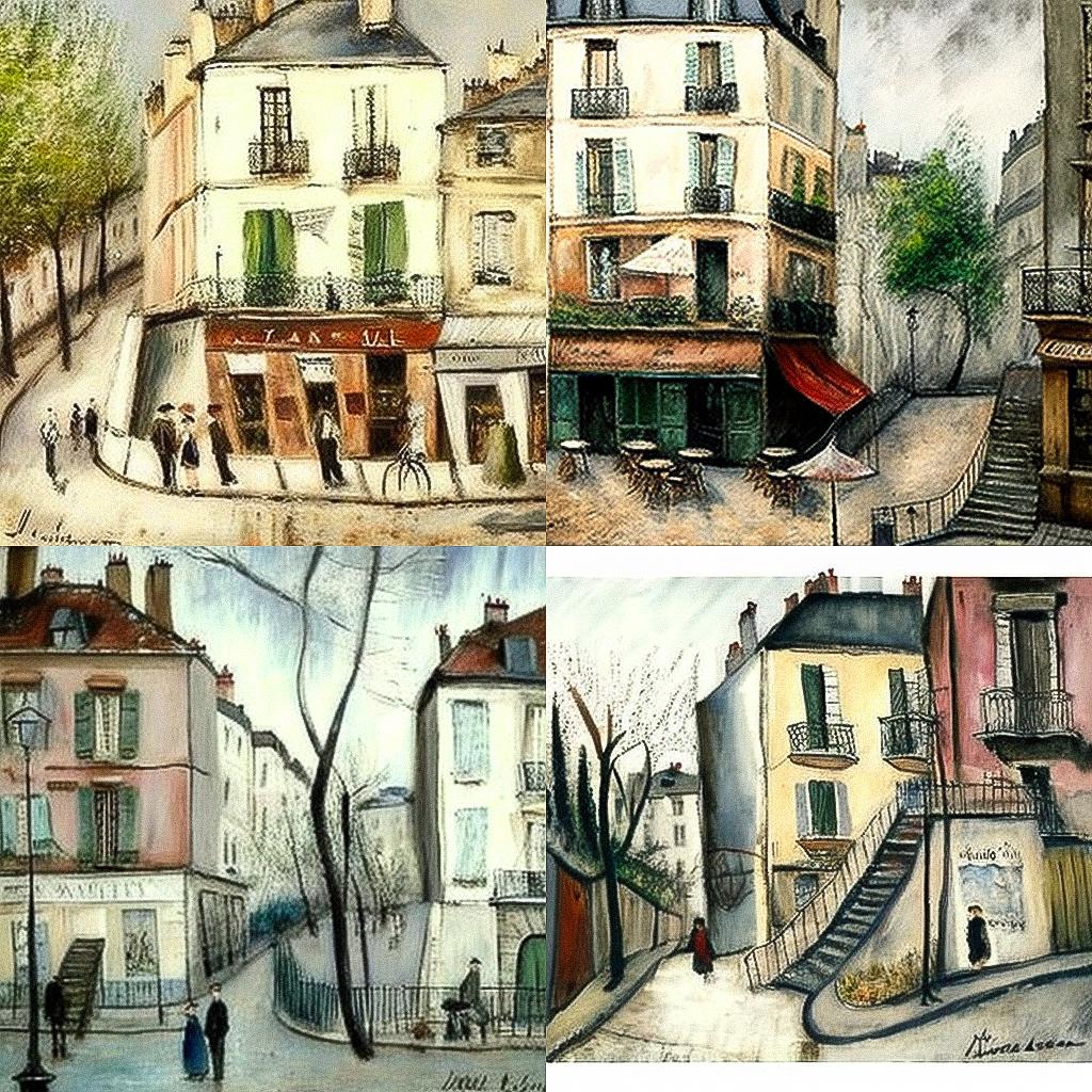 Maurice Utrillo style, Midjourney V4, render 1 of 4