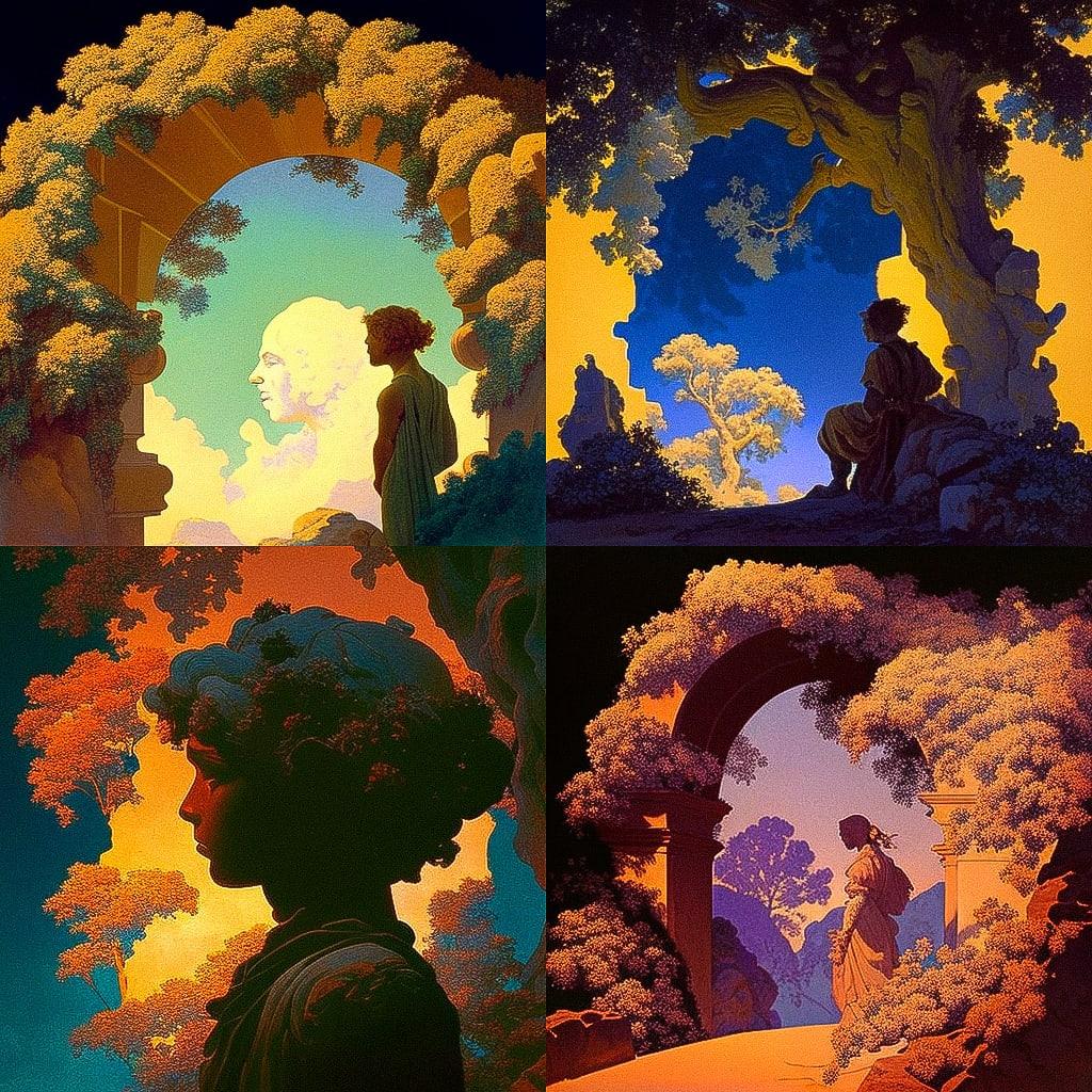 Maxfield Parrish style, Midjourney V4, render 1 of 4