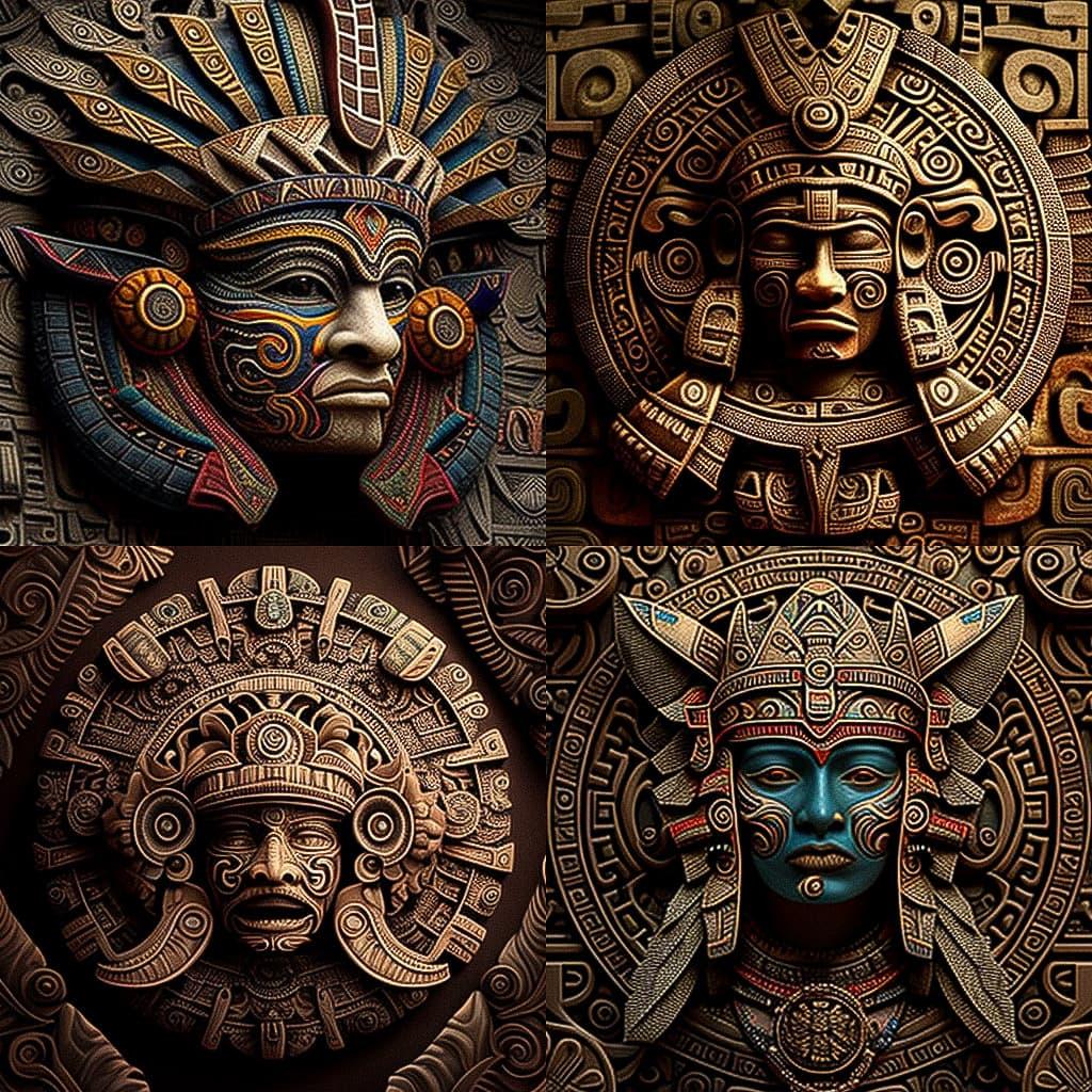 Mayan art style, Midjourney V4, render 1 of 4