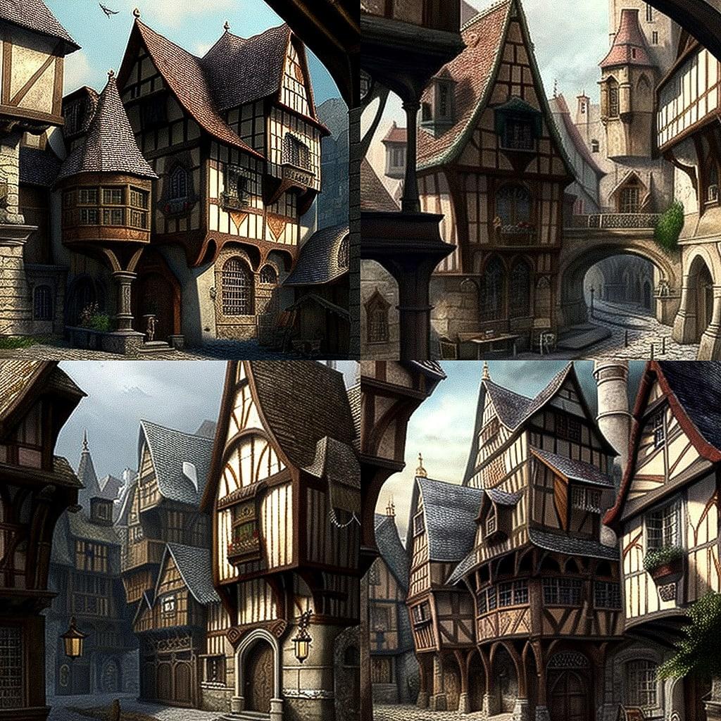 Medieval architecture style, Midjourney V4, render 1 of 4