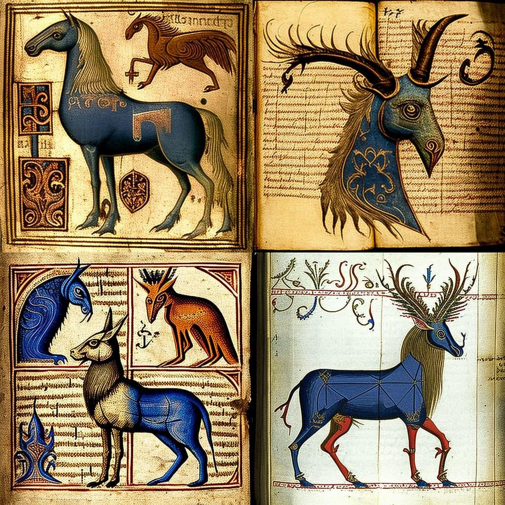 Medieval Bestiary style, Midjourney V4, render 1 of 4