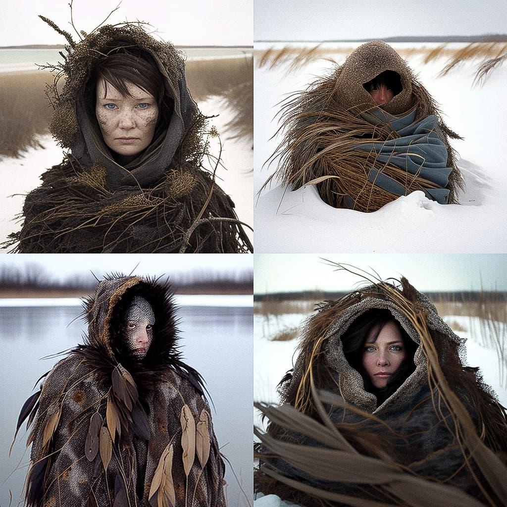 Meryl McMaster style, Midjourney V4, render 1 of 4
