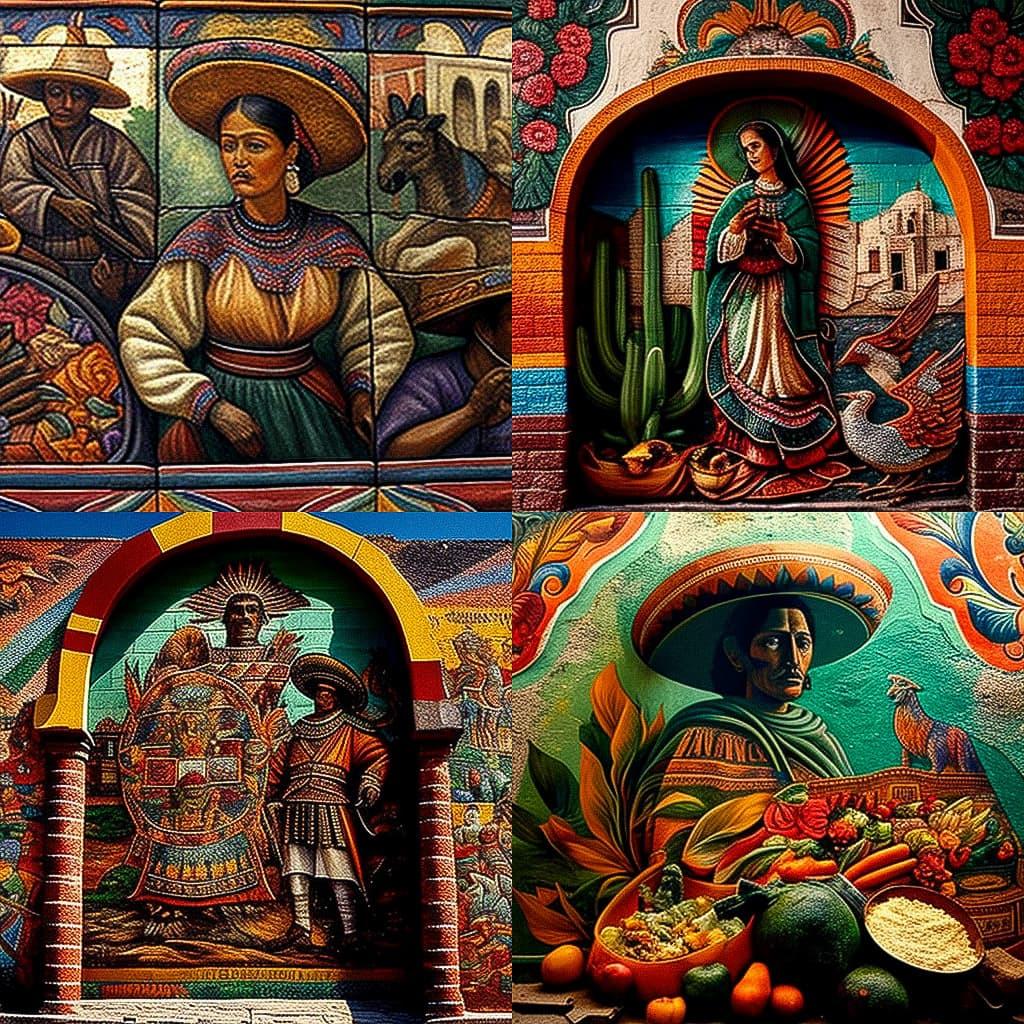 Mexican muralism style, Midjourney V4, render 1 of 4