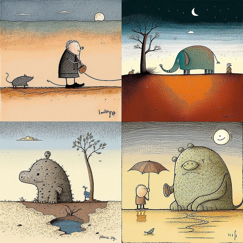 Michael Leunig style, Midjourney V4, render 1 of 4