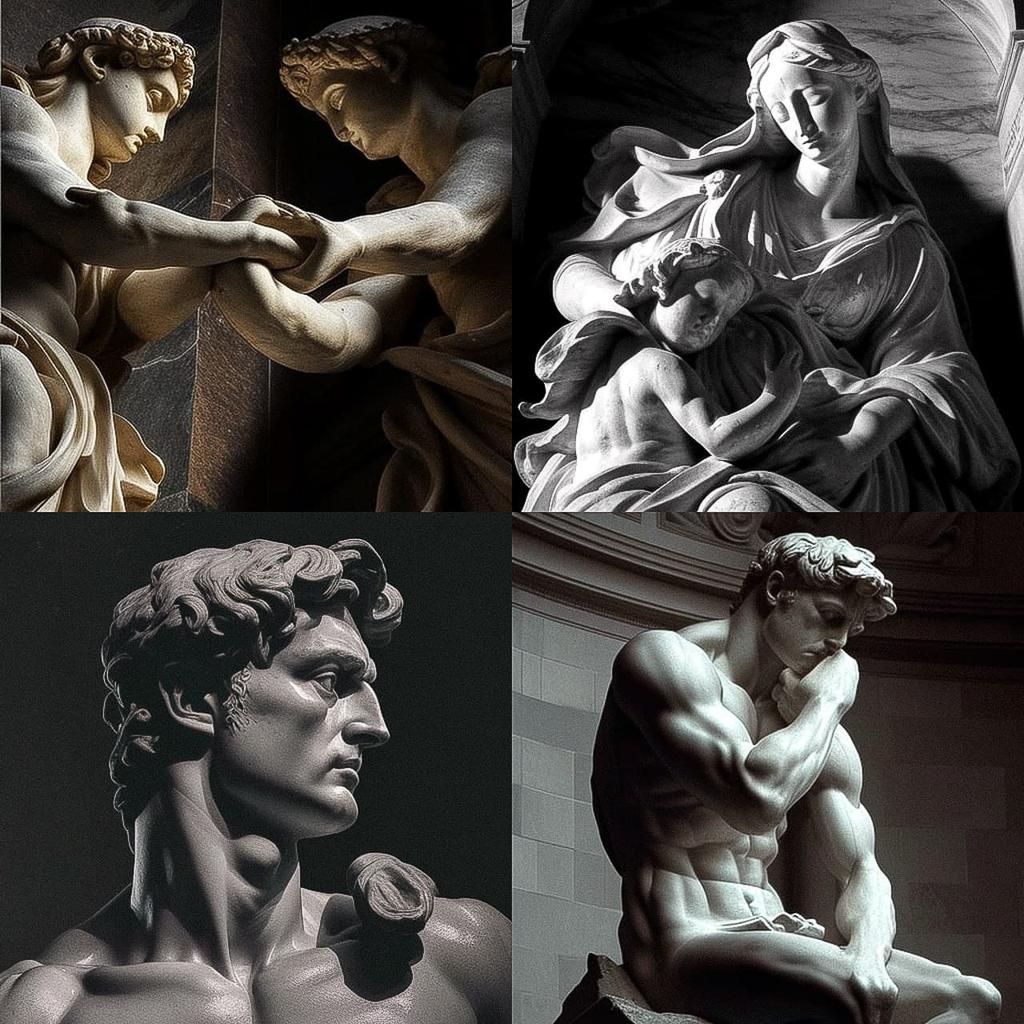Michelangelo style, Midjourney V4, render 1 of 4