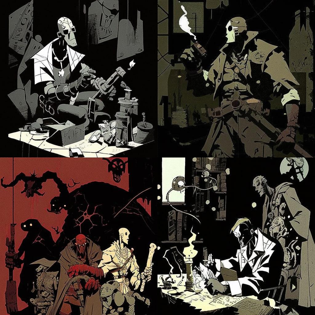 Mike Mignola style, Midjourney V4, render 1 of 4