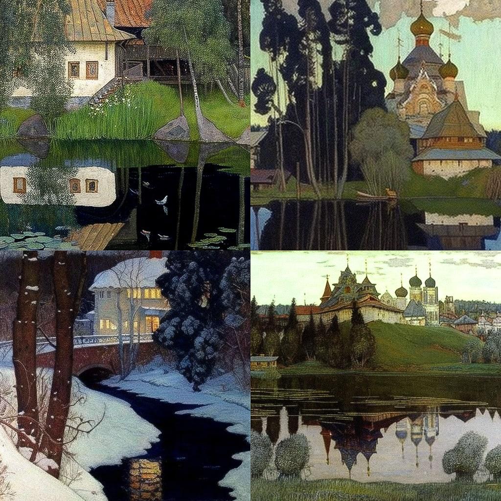 Mikhail Nesterov style, Midjourney V4, render 1 of 4