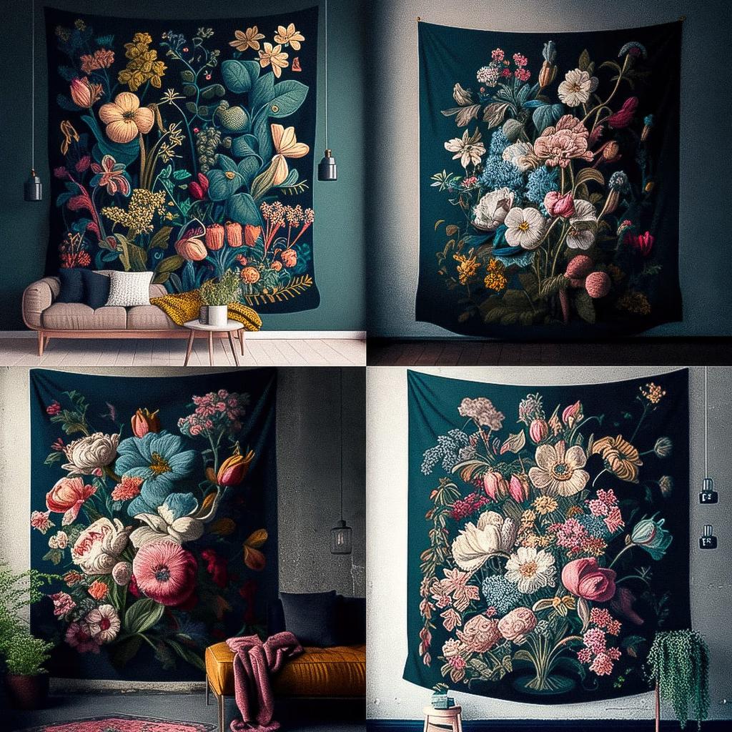 Millefleurs tapestry style, Midjourney V4, render 1 of 4