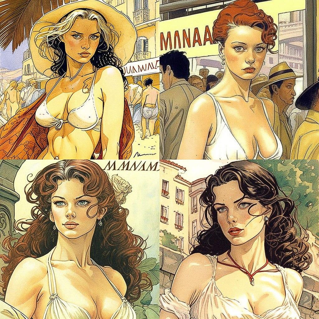 Milo Manara style, Midjourney V4, render 1 of 4