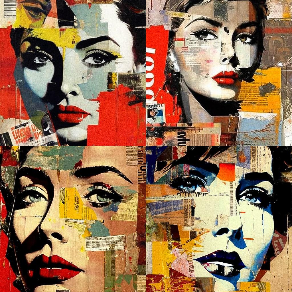 Mimmo Rotella style, Midjourney V4, render 1 of 4