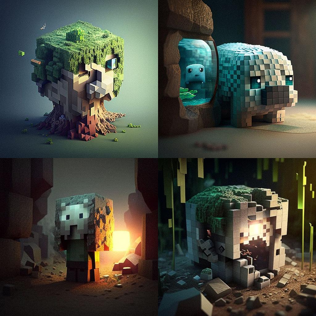 Minecraft style, Midjourney V4, render 1 of 4