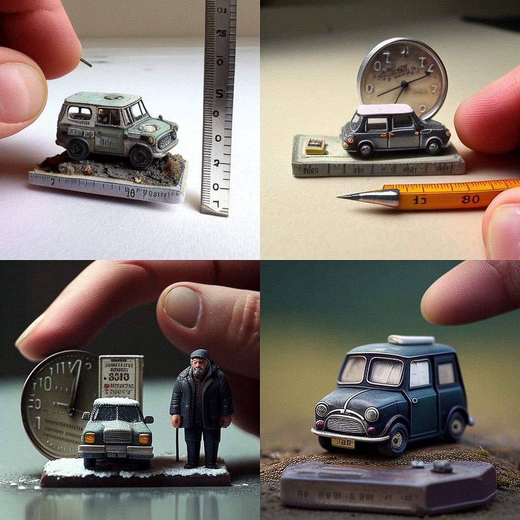 Miniature scale style, Midjourney V4, render 1 of 4