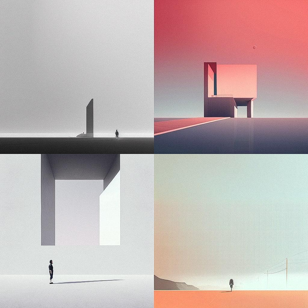 Minimalism style, Midjourney V4, render 1 of 4