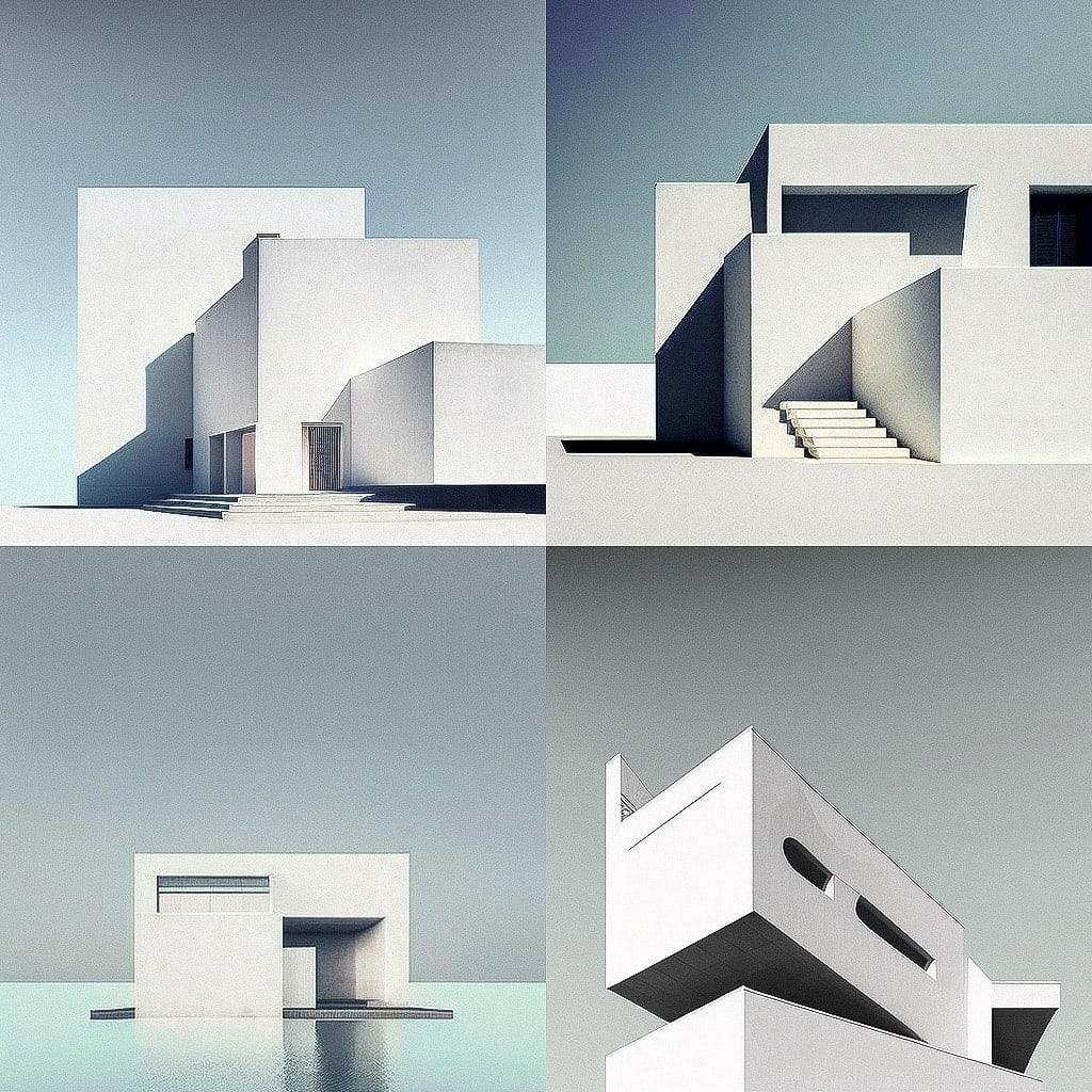 Minimalist architecture style, Midjourney V4, render 1 of 4
