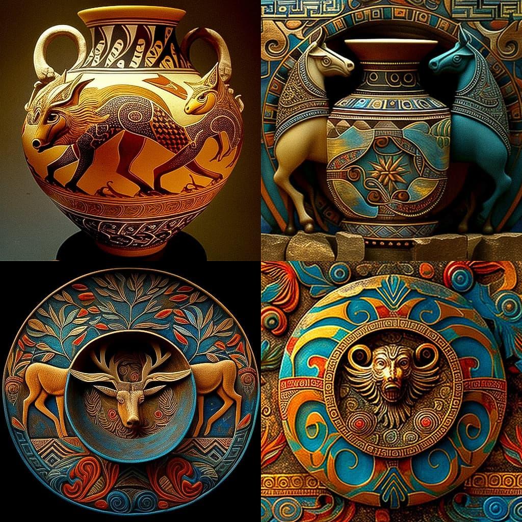 Minoan art style, Midjourney V4, render 1 of 4