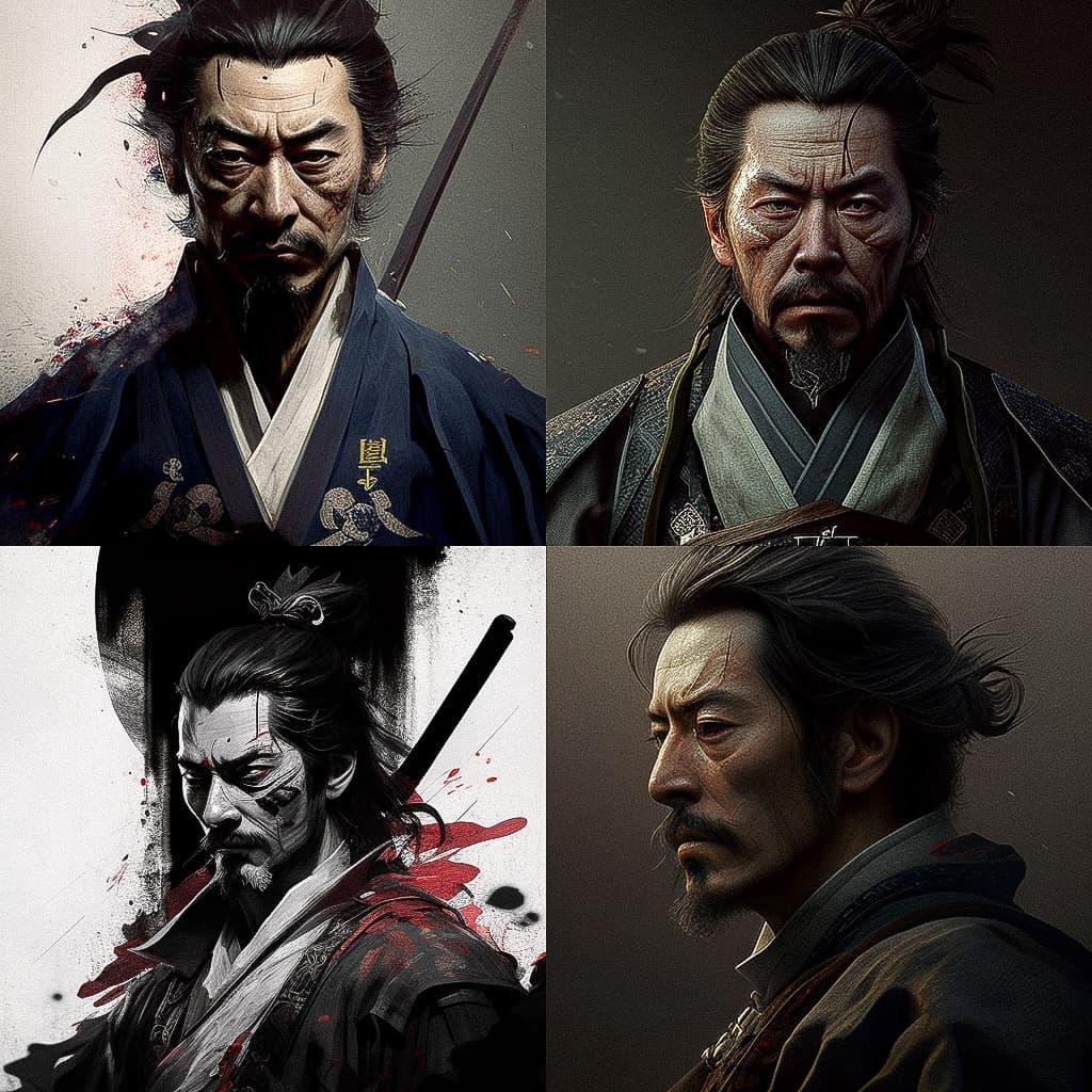 Miyamoto Musashi style, Midjourney V4, render 1 of 4