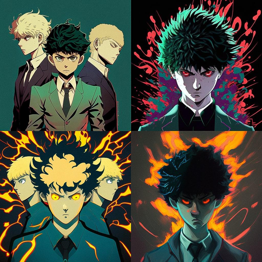 Mob Psycho 100 style, Midjourney V4, render 1 of 4