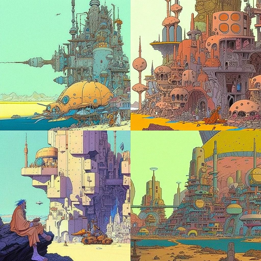 Moebius style, Midjourney V4, render 1 of 4