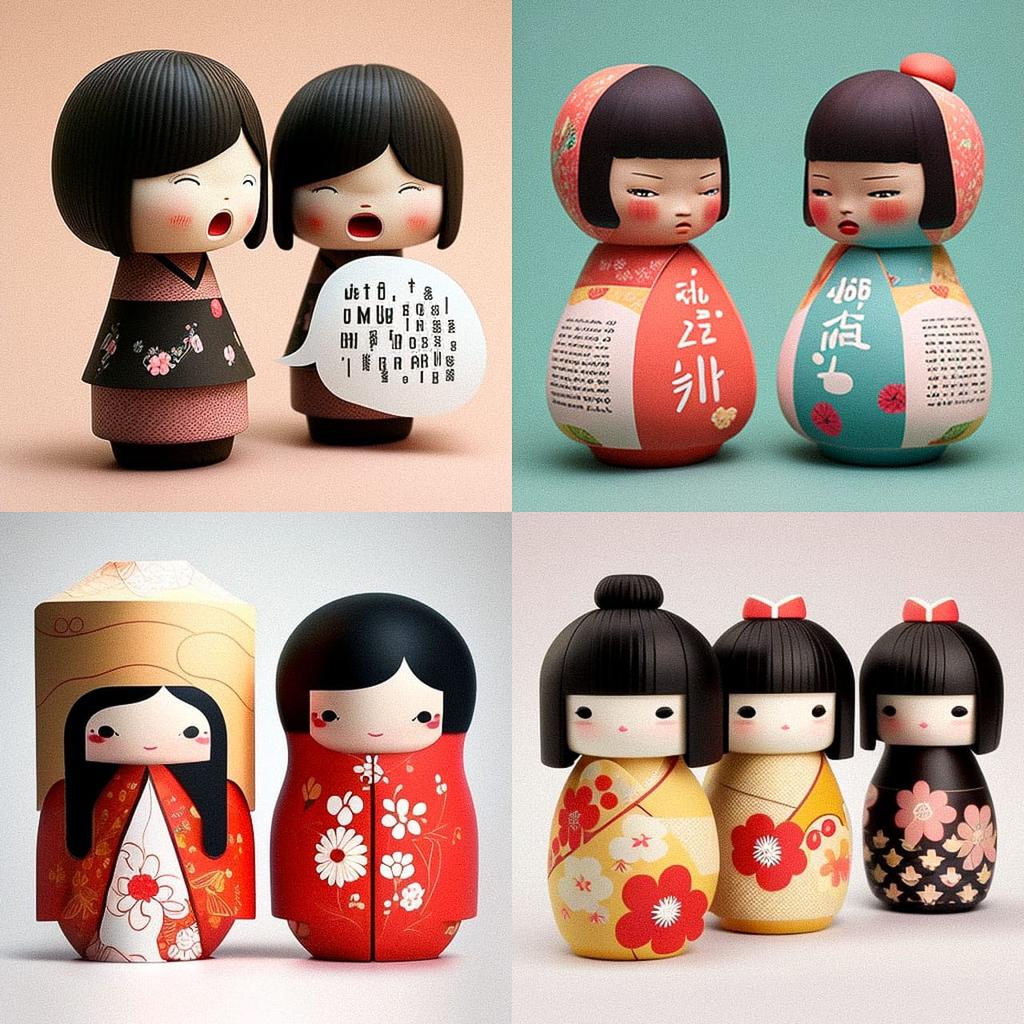 Momiji Message Dolls style, Midjourney V4, render 1 of 4
