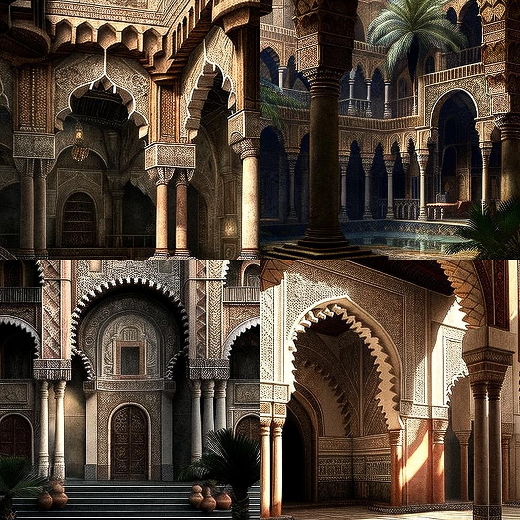 Moorish architecture style, Midjourney V4, render 1 of 4