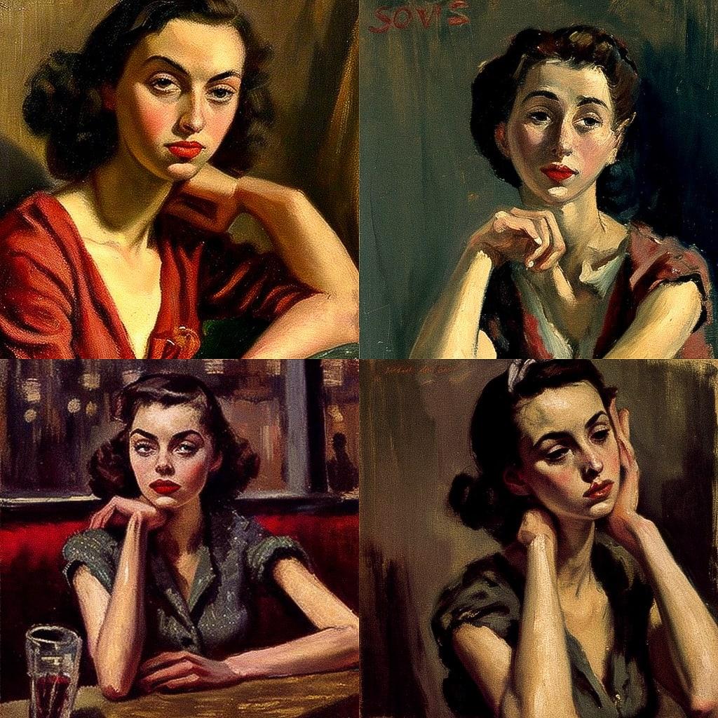 Moses Soyer style, Midjourney V4, render 1 of 4