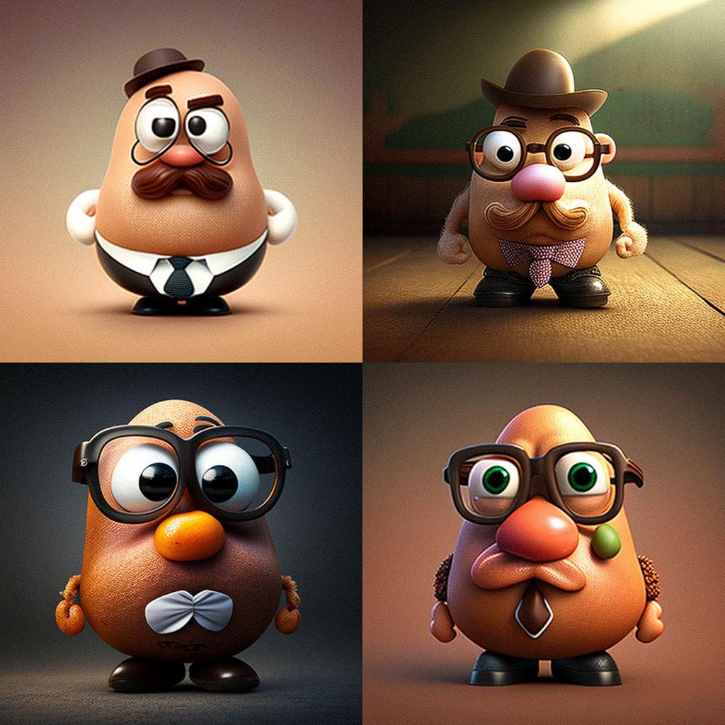 Mr. Potato Head style, Midjourney V4, render 1 of 4