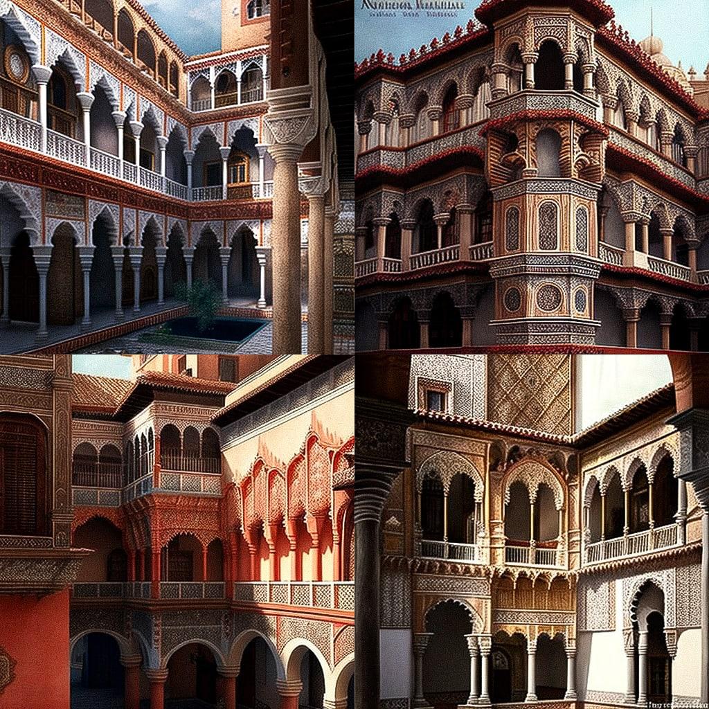 Mudejar architecture style, Midjourney V4, render 1 of 4