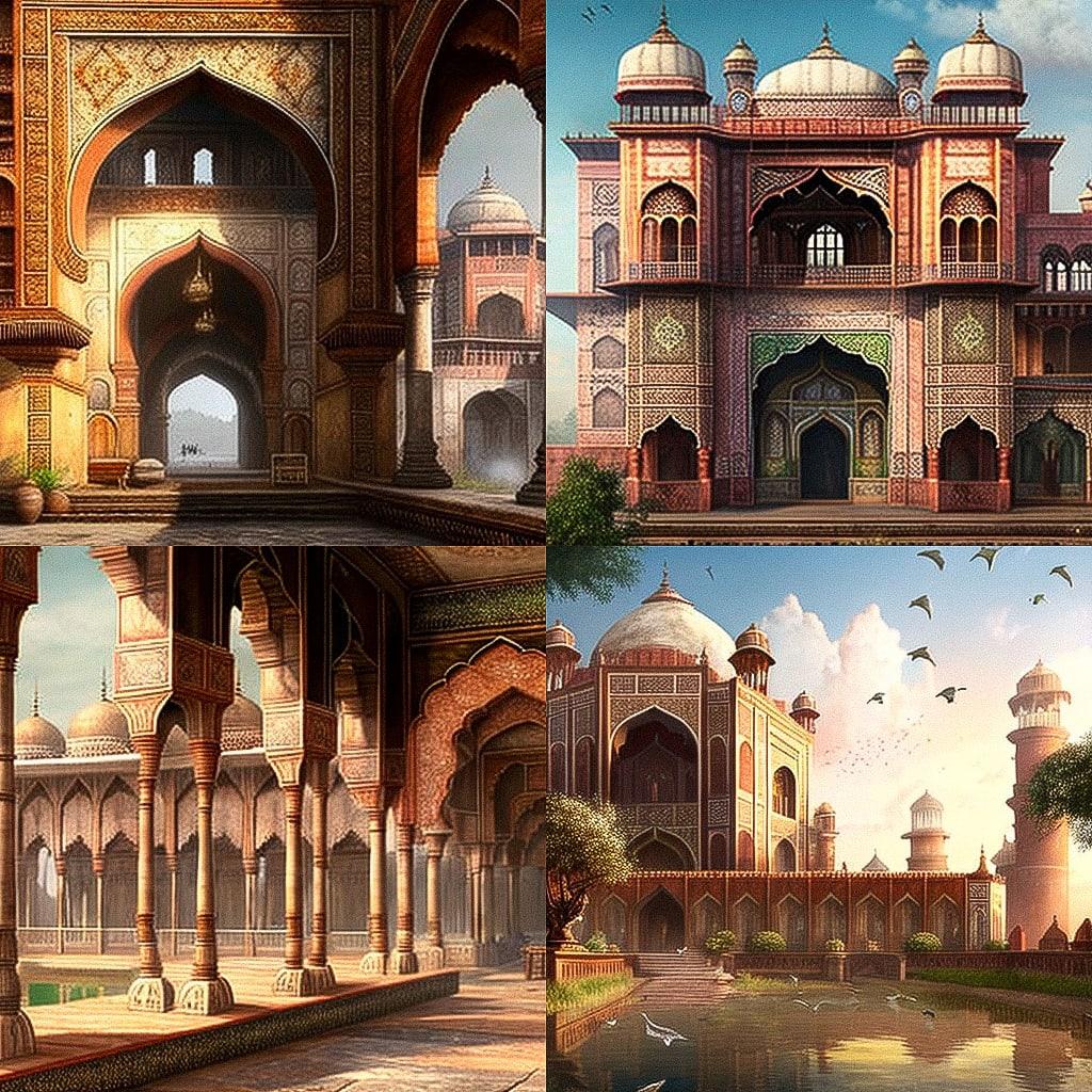 Mughal architecture style, Midjourney V4, render 1 of 4