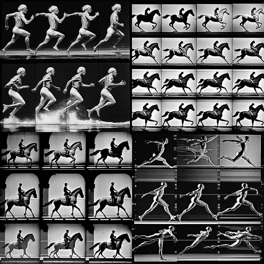 Muybridge sequence style, Midjourney V4, render 1 of 4