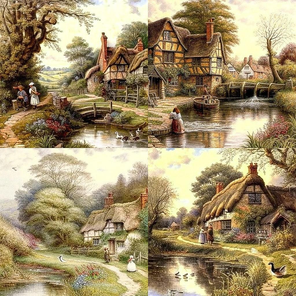 Myles Birket Foster style, Midjourney V4, render 1 of 4