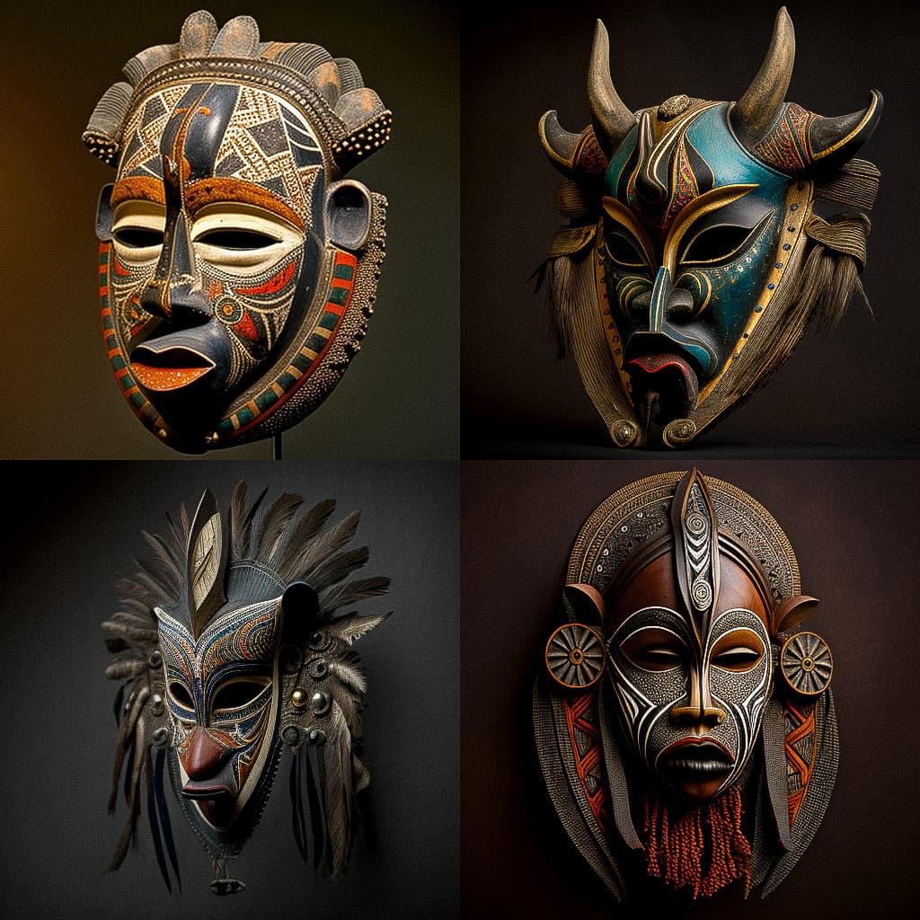 Namibian Ovambo mask style, Midjourney V4, render 1 of 4