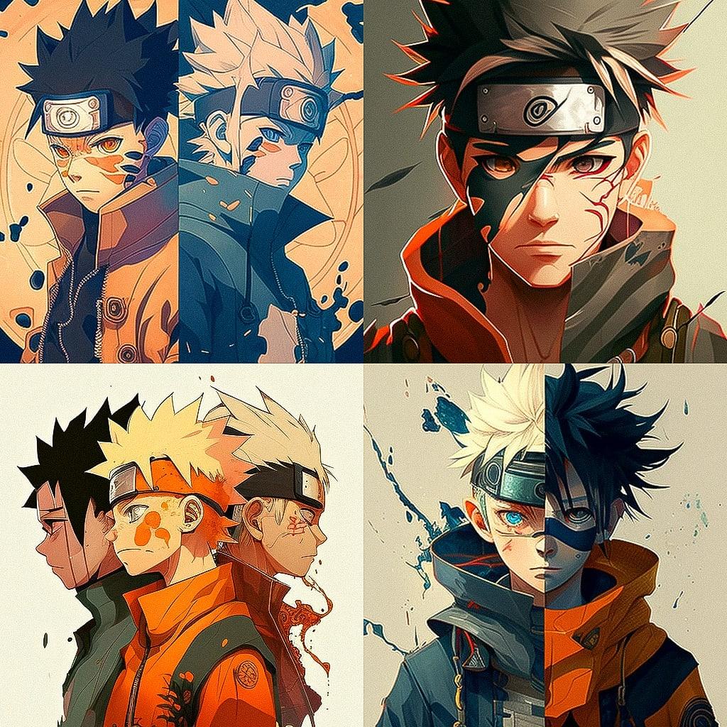Naruto style, Midjourney V4, render 1 of 4